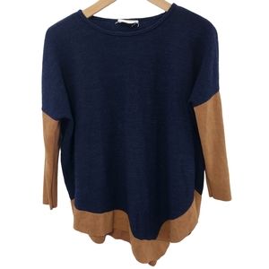 Style Rack Faux Suede Color Block Asymmetrical Knit Top